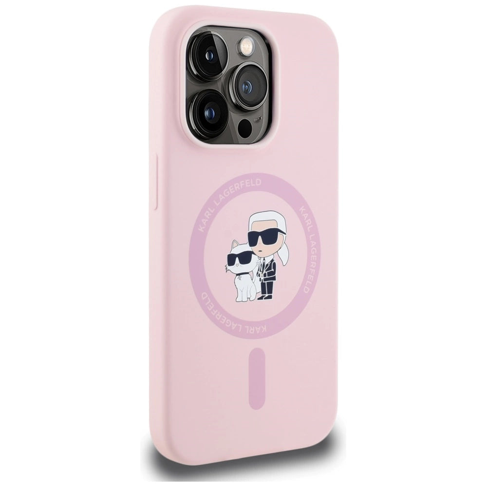 Karl Lagerfeld Silicone Karl&Choupette MagSafe iPhone 14 Pro Case - Pink_3