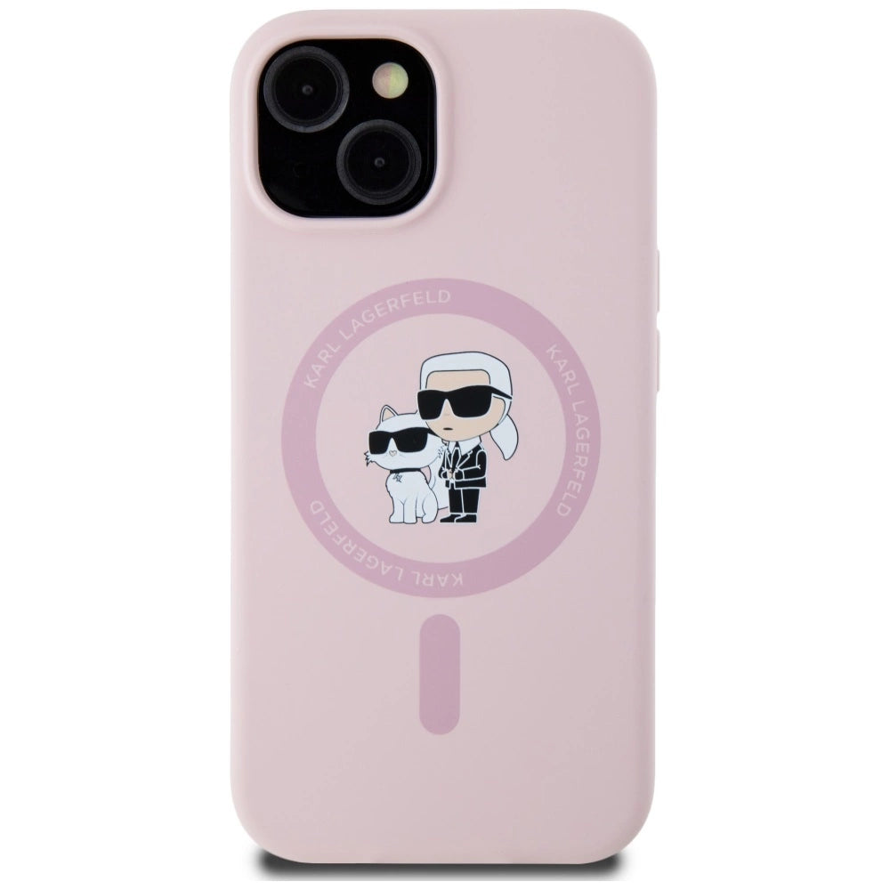 Karl Lagerfeld Silicone Karl&Choupette MagSafe iPhone 15 Plus Case - Pink_2