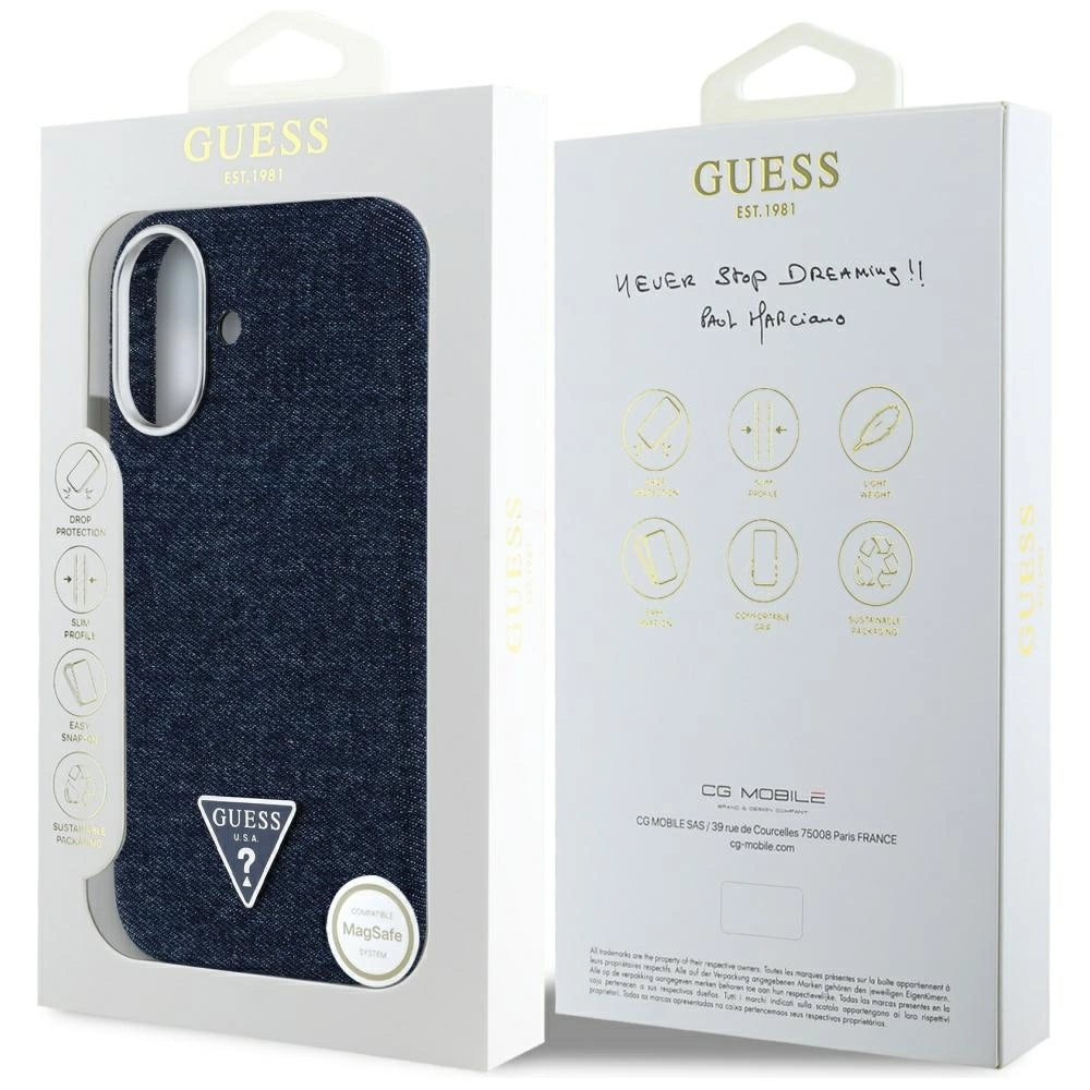 Guess Denim Triangle Logo MagSafe iPhone 16 Case - Blue_7