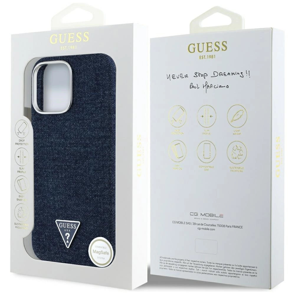 Guess Denim Triangle Logo MagSafe iPhone 16 Pro Case - Blue_7