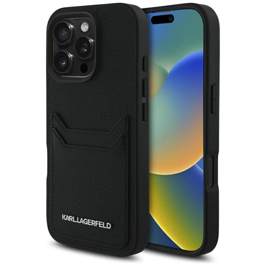 Karl Lagerfeld HC Grained PU Cardslot Metal Elong iPhone 16 Pro Case - Black_0
