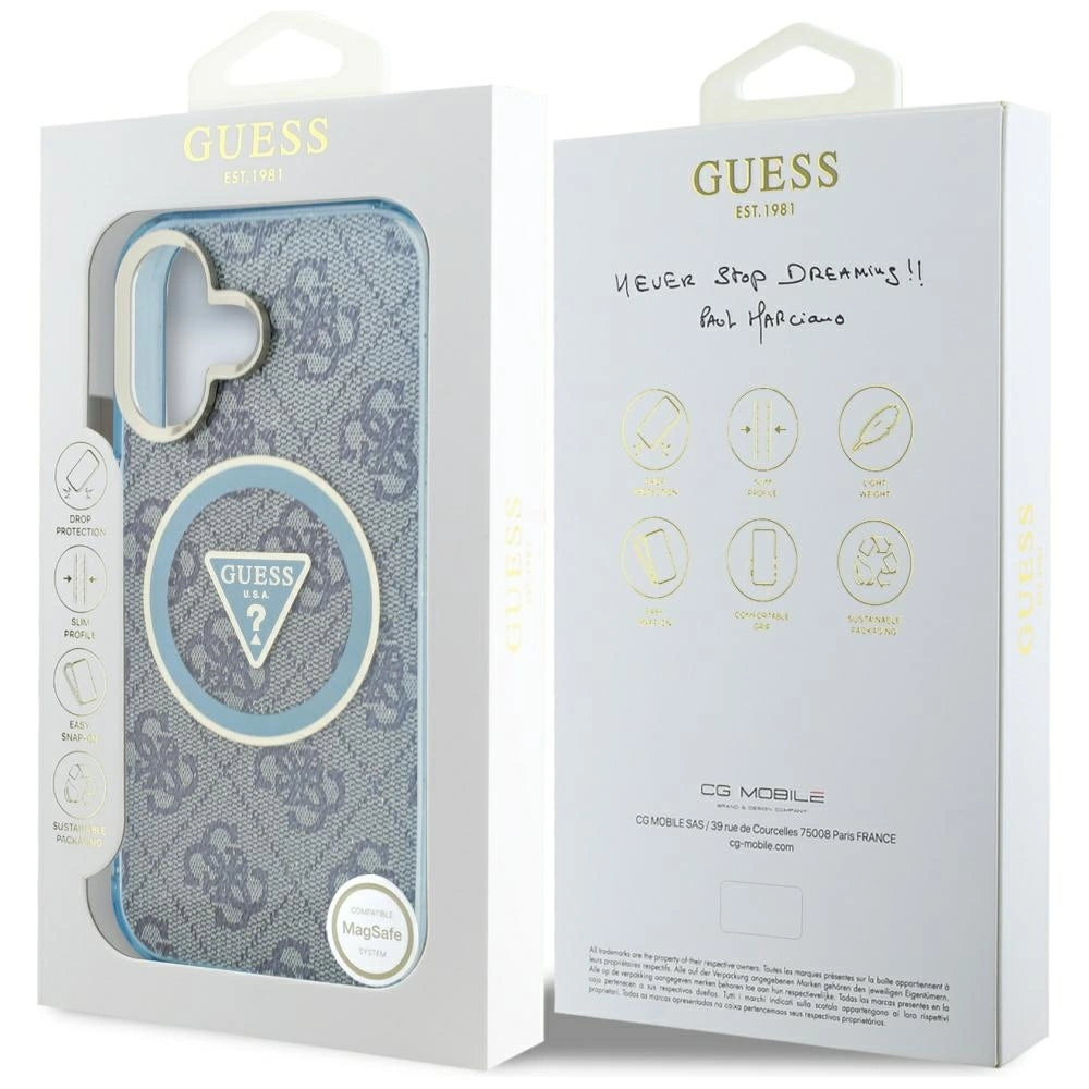 Guess IML Metal Glitter 4G Circle Triangle MagSafe Case for iPhone 16 - Blue_7