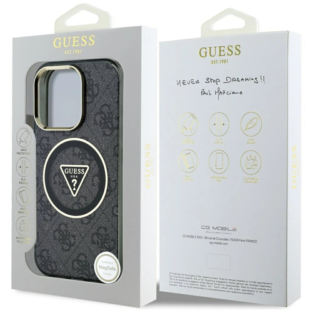 Guess IML Metal Glitter 4G Circle Triangle MagSafe Case for iPhone 16 Pro - Black_7