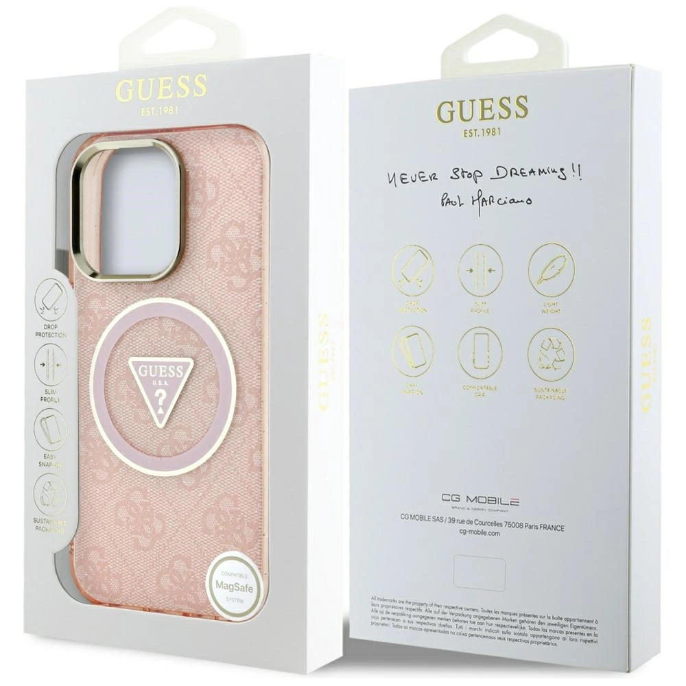 Guess IML Metal Glitter 4G Circle Triangle MagSafe Case for iPhone 16 Pro Max - Pink_7