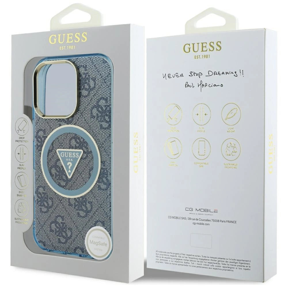 Guess IML Metal Glitter 4G Circle Triangle MagSafe Case for iPhone 16 Pro - Blue_7