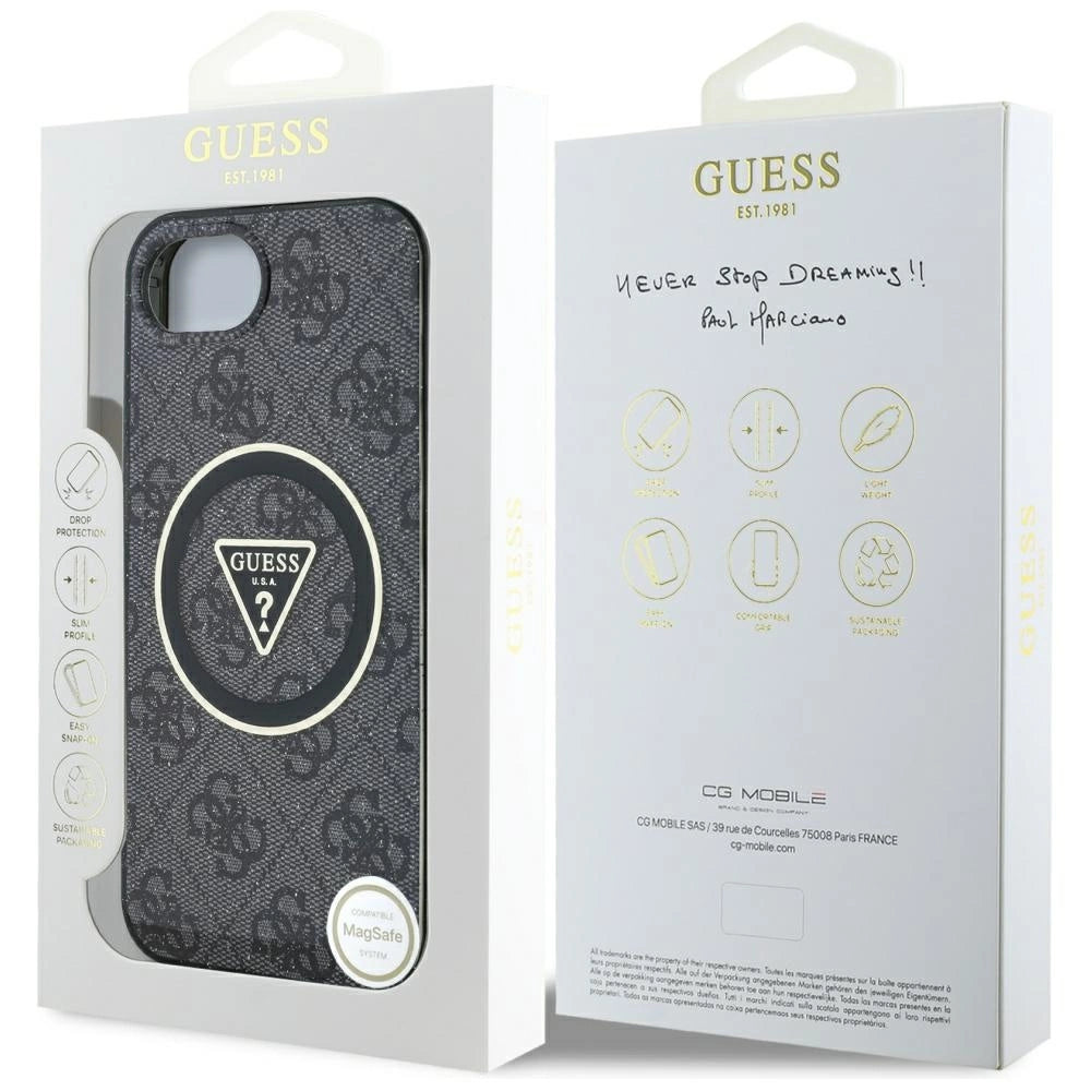 Guess IML Metal Glitter 4G Circle Triangle MagSafe Case for iPhone 16e - Black_7
