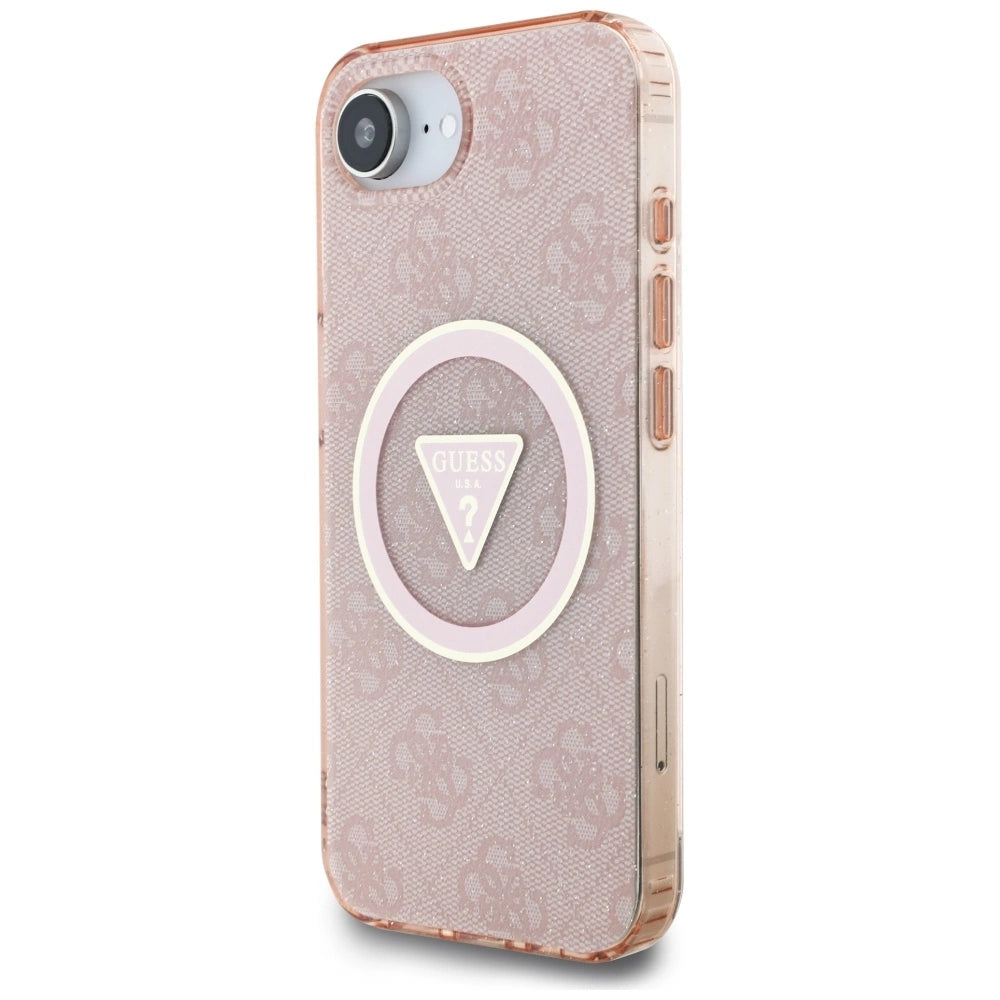 Guess IML Metal Glitter 4G Circle Triangle MagSafe case for iPhone 16e - pink_1