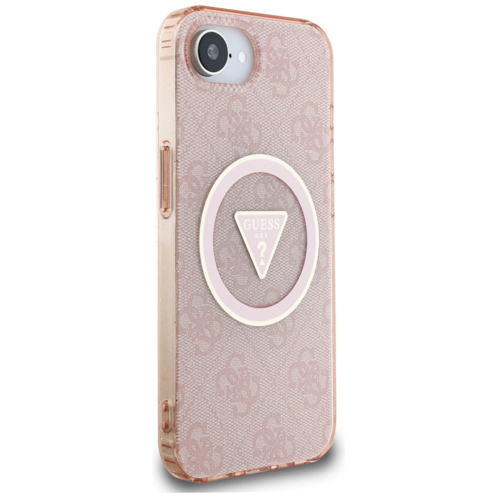 Guess IML Metal Glitter 4G Circle Triangle MagSafe case for iPhone 16e - pink_3