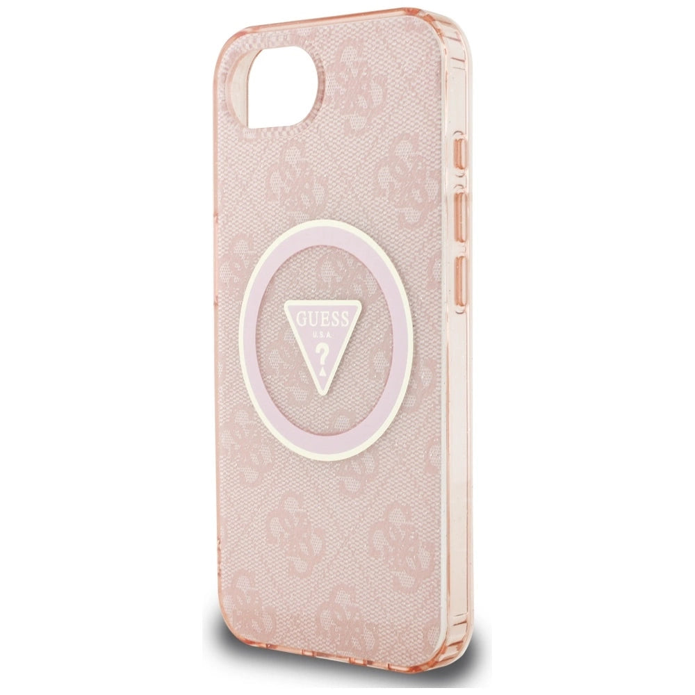 Guess IML Metal Glitter 4G Circle Triangle MagSafe case for iPhone 16e - pink_5