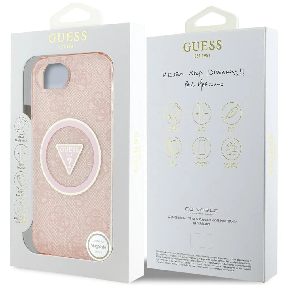 Guess IML Metal Glitter 4G Circle Triangle MagSafe case for iPhone 16e - pink_7