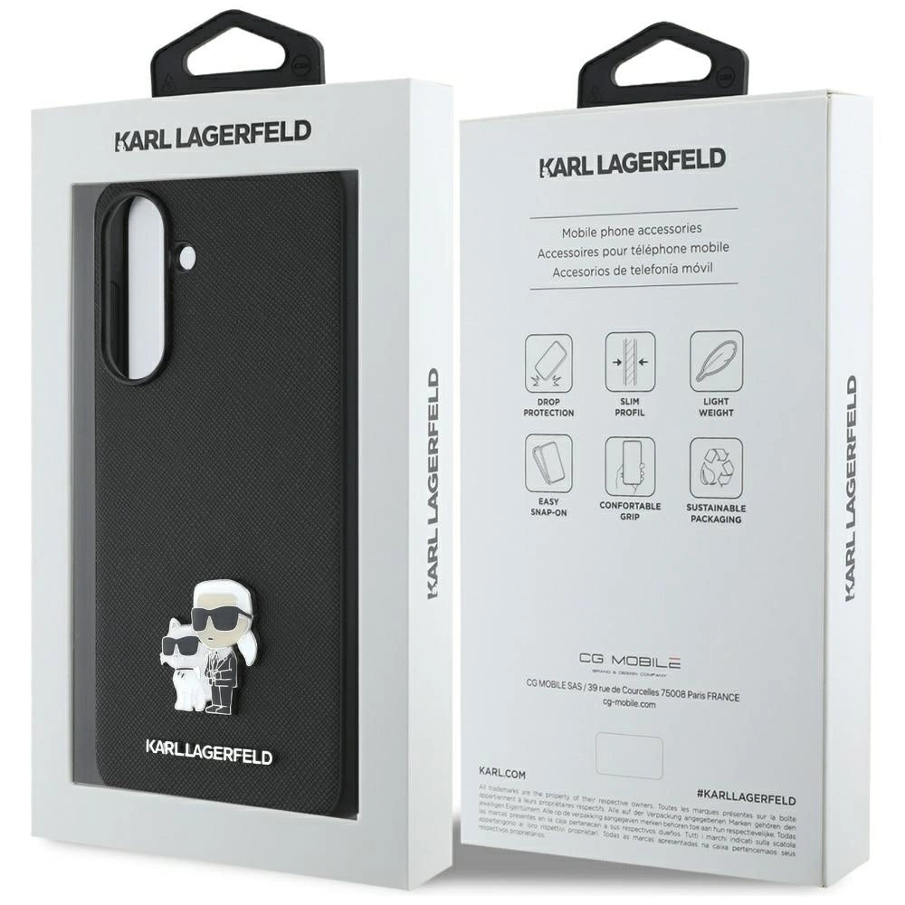 Karl Lagerfeld Saffiano Case w/ K&C Metal Logo for Samsung Galaxy A36 - Black_6
