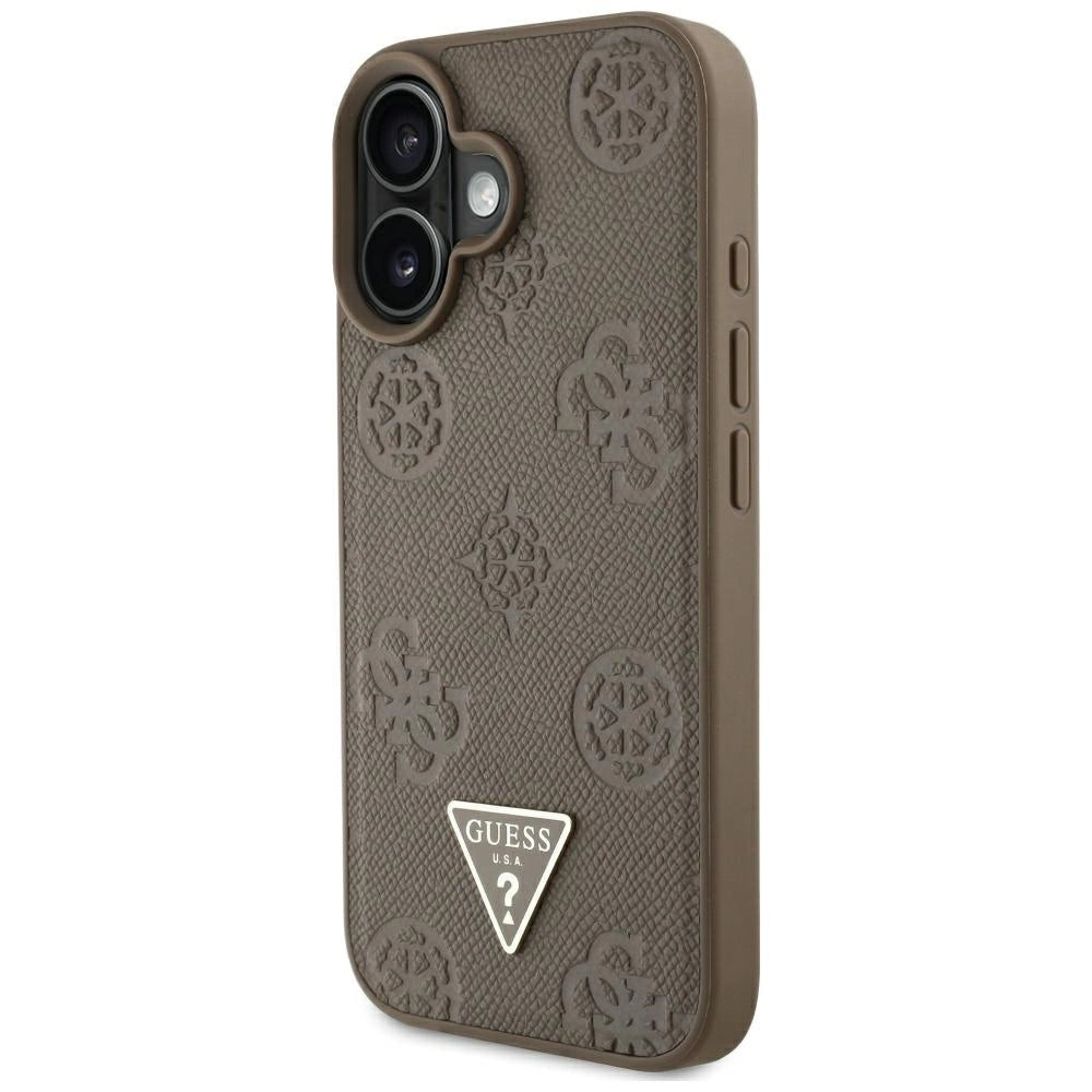 Guess Grained Hot Stamp Peony Triangle Logo MagSafe iPhone 16 Case - Brown_1