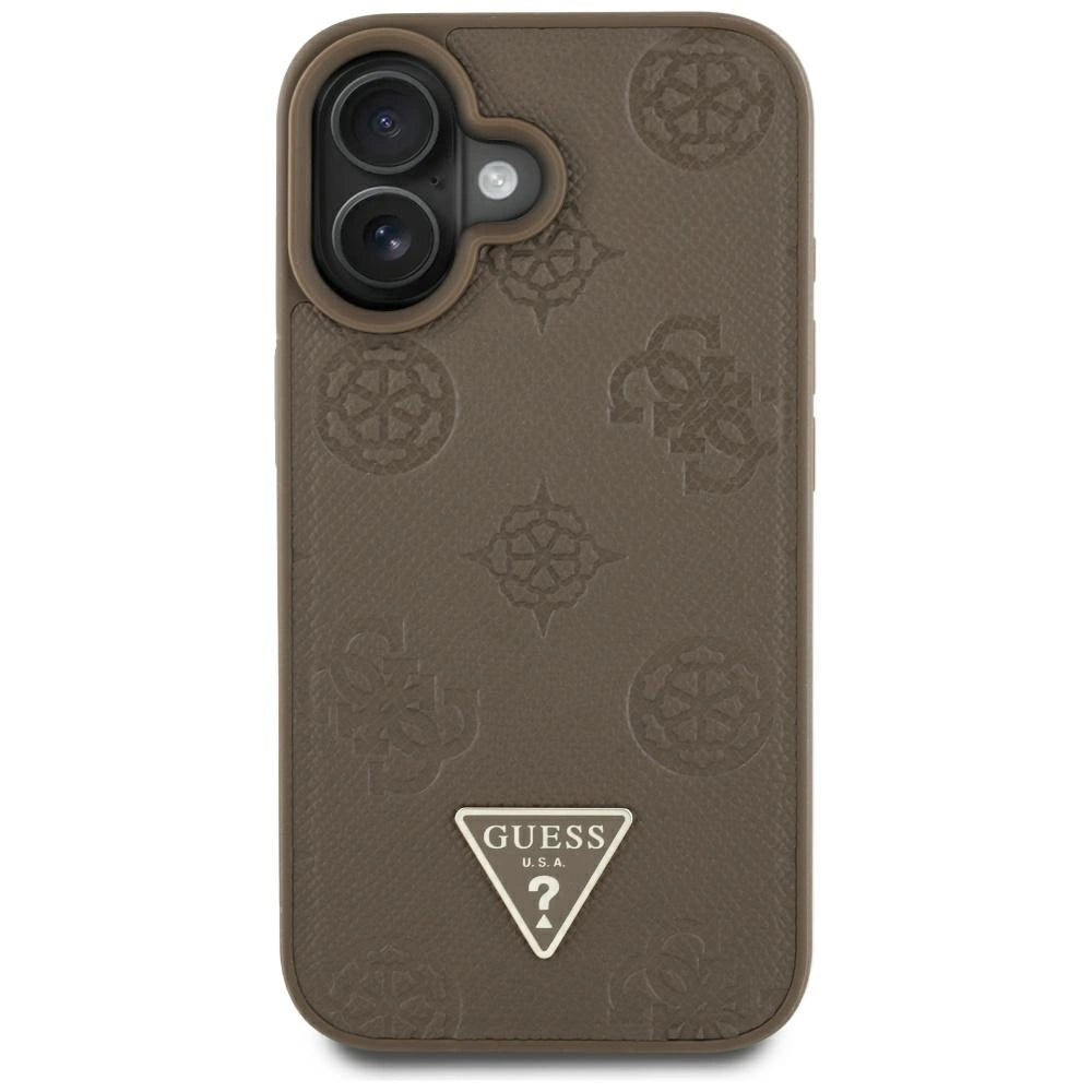 Guess Grained Hot Stamp Peony Triangle Logo MagSafe iPhone 16 Case - Brown_2