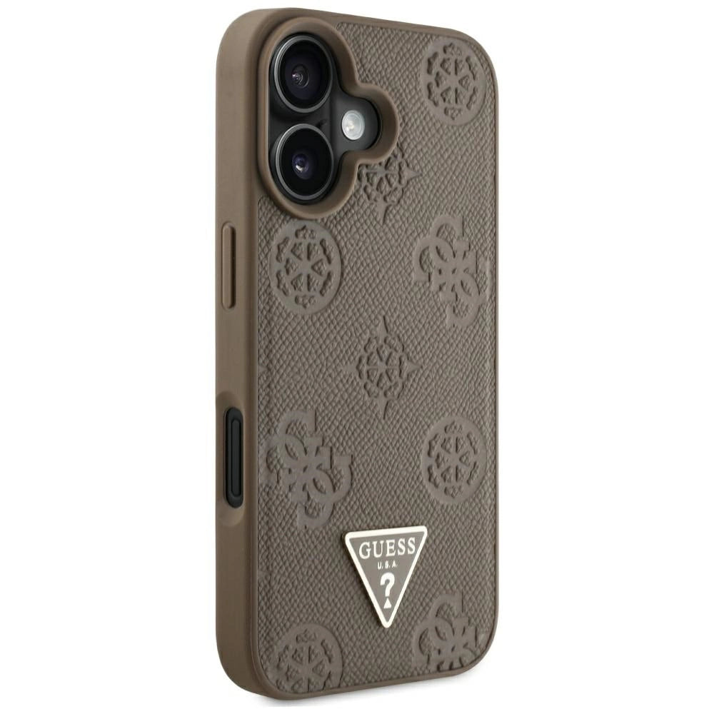 Guess Grained Hot Stamp Peony Triangle Logo MagSafe iPhone 16 Case - Brown_3