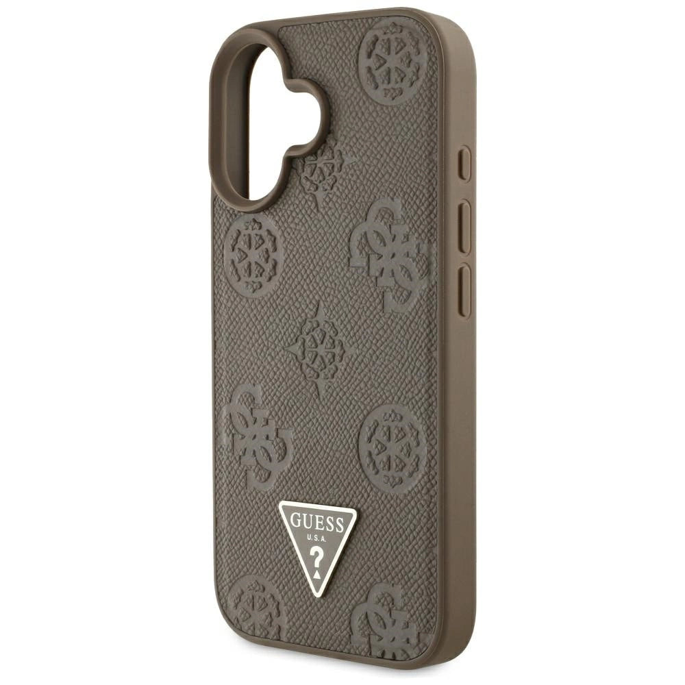 Guess Grained Hot Stamp Peony Triangle Logo MagSafe iPhone 16 Case - Brown_5