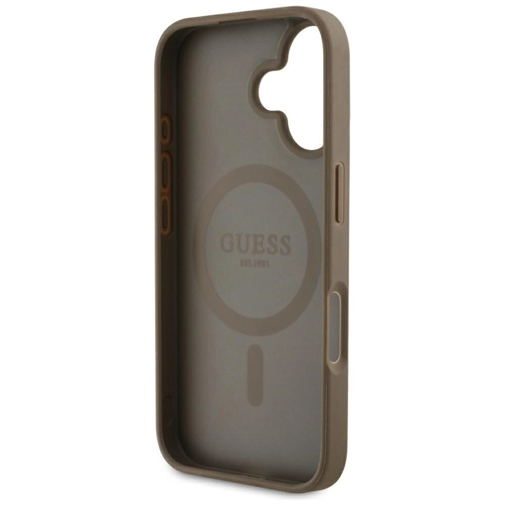 Guess Grained Hot Stamp Peony Triangle Logo MagSafe iPhone 16 Case - Brown_6
