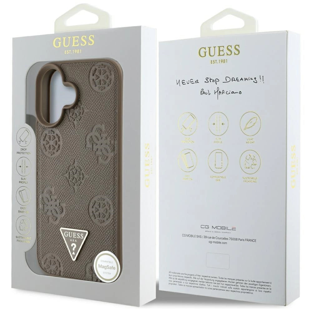 Guess Grained Hot Stamp Peony Triangle Logo MagSafe iPhone 16 Case - Brown_7