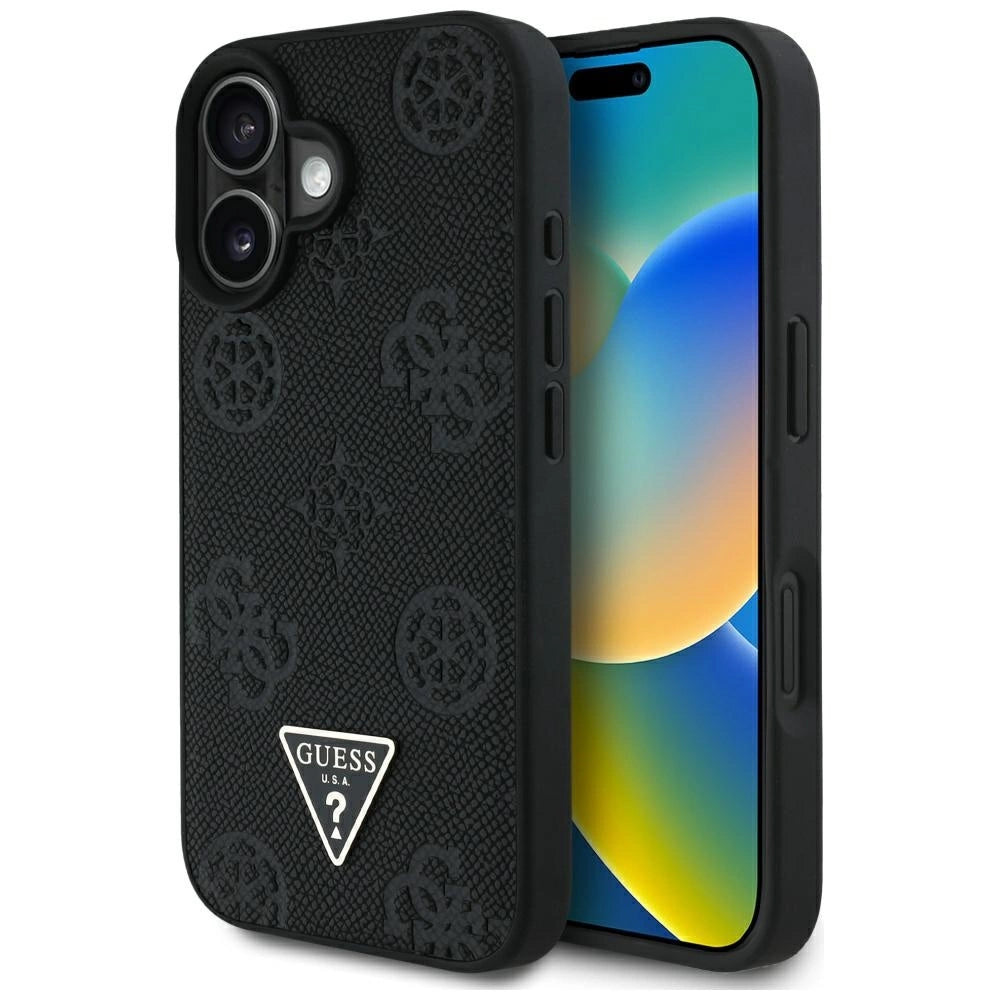 Guess Grained Hot Stamp Peony Triangle Logo MagSafe Case for iPhone 16 - Black_0