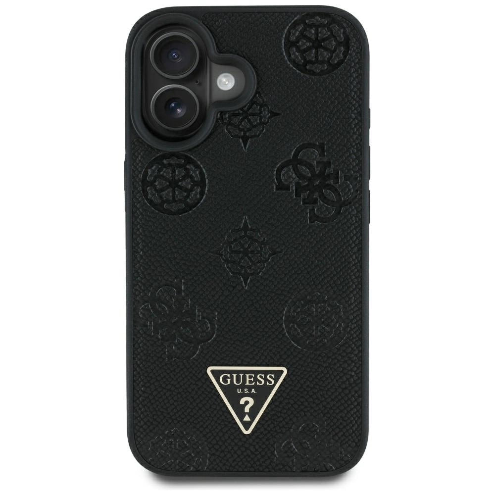 Guess Grained Hot Stamp Peony Triangle Logo MagSafe Case for iPhone 16 - Black_2