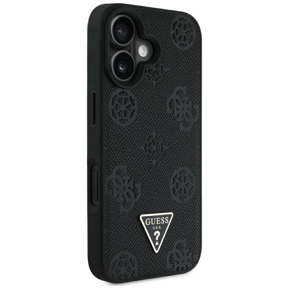 Guess Grained Hot Stamp Peony Triangle Logo MagSafe Case for iPhone 16 - Black_3