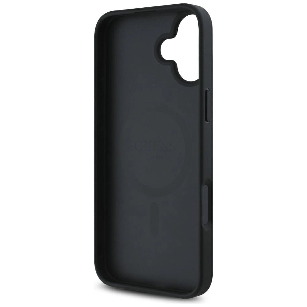 Guess Grained Hot Stamp Peony Triangle Logo MagSafe Case for iPhone 16 - Black_6
