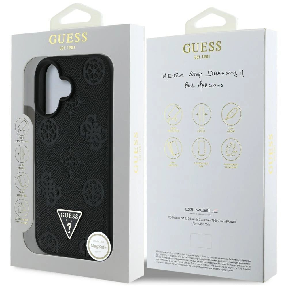 Guess Grained Hot Stamp Peony Triangle Logo MagSafe Case for iPhone 16 - Black_7