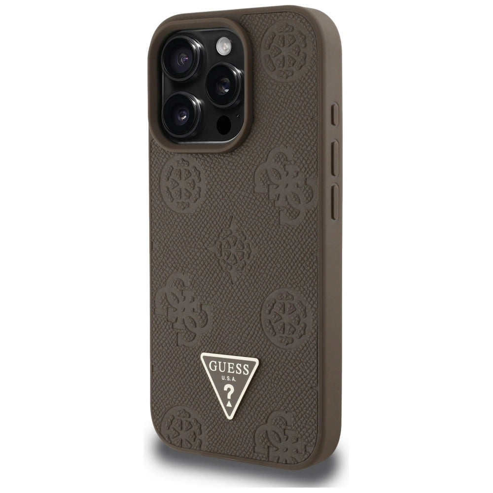 Guess Grained Hot Stamp Peony Triangle Logo MagSafe iPhone 16 Pro Case - Brown_1