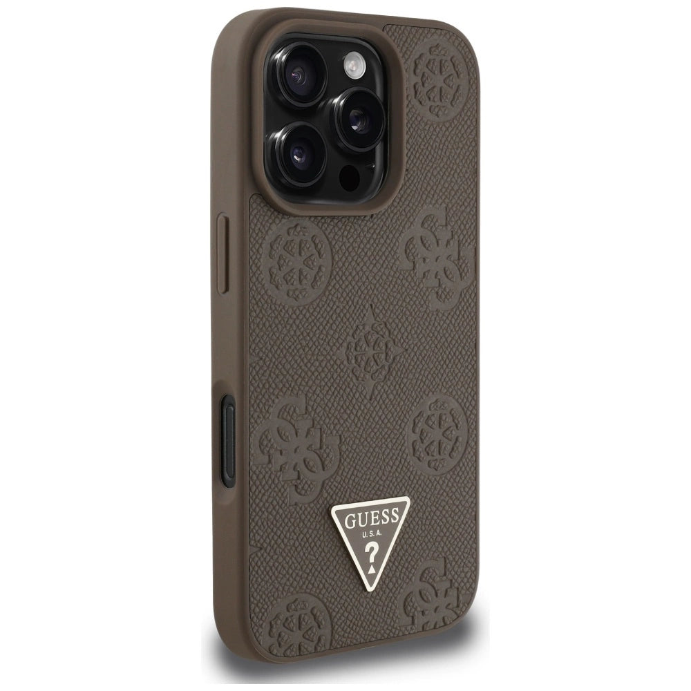 Guess Grained Hot Stamp Peony Triangle Logo MagSafe iPhone 16 Pro Case - Brown_3