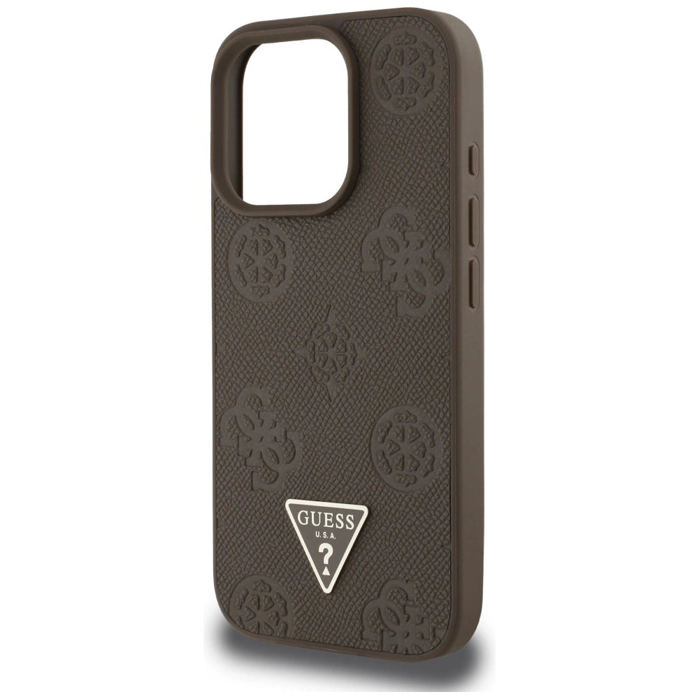 Guess Grained Hot Stamp Peony Triangle Logo MagSafe iPhone 16 Pro Case - Brown_5