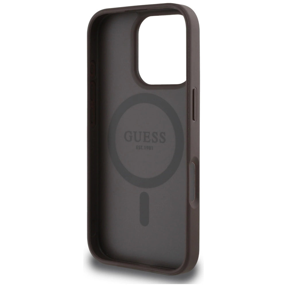 Guess Grained Hot Stamp Peony Triangle Logo MagSafe iPhone 16 Pro Case - Brown_6