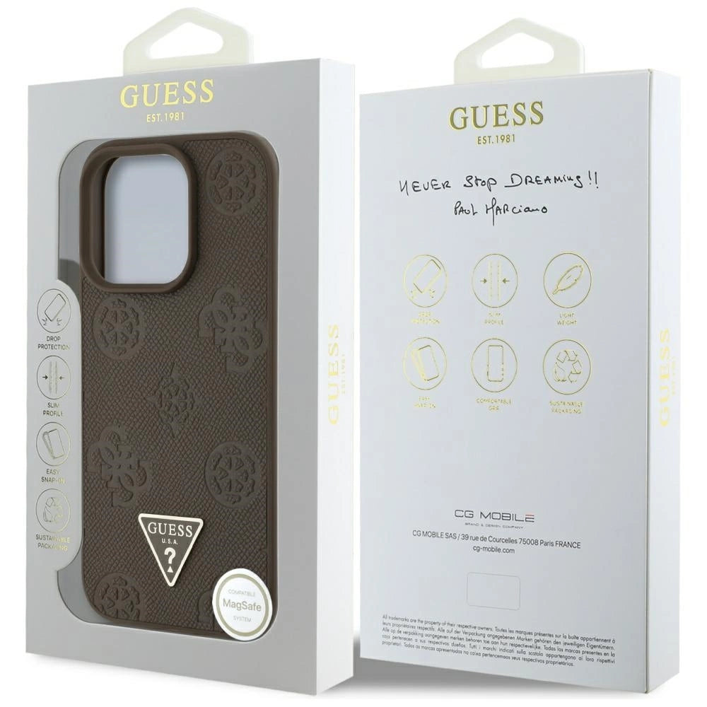 Guess Grained Hot Stamp Peony Triangle Logo MagSafe iPhone 16 Pro Case - Brown_7