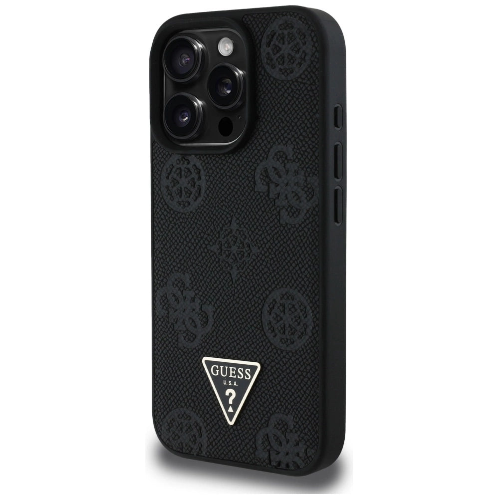 Guess Grained Hot Stamp Peony Triangle Logo MagSafe Case for iPhone 16 Pro - Black_1