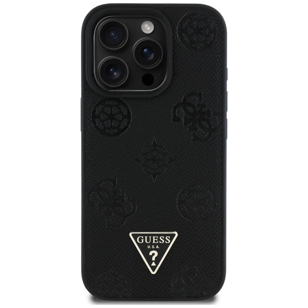 Guess Grained Hot Stamp Peony Triangle Logo MagSafe Case for iPhone 16 Pro - Black_2