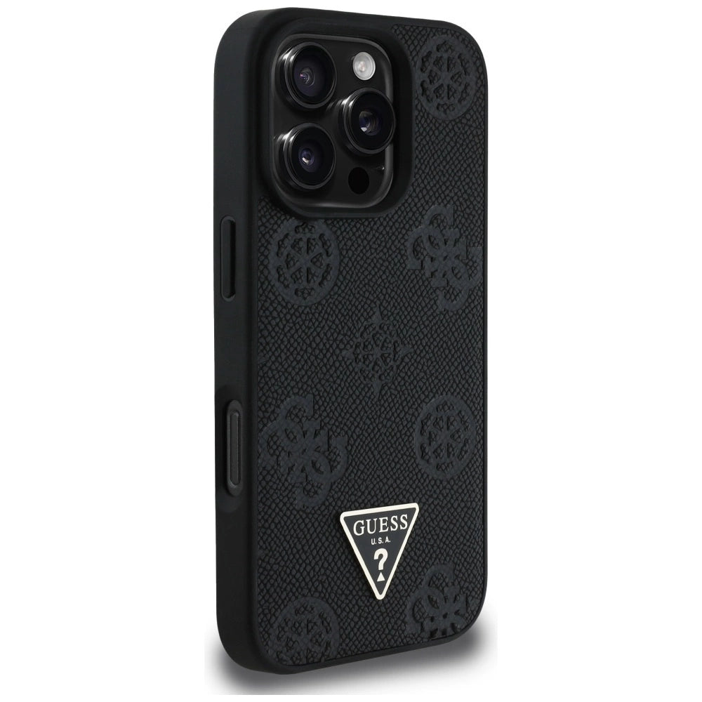 Guess Grained Hot Stamp Peony Triangle Logo MagSafe Case for iPhone 16 Pro - Black_3