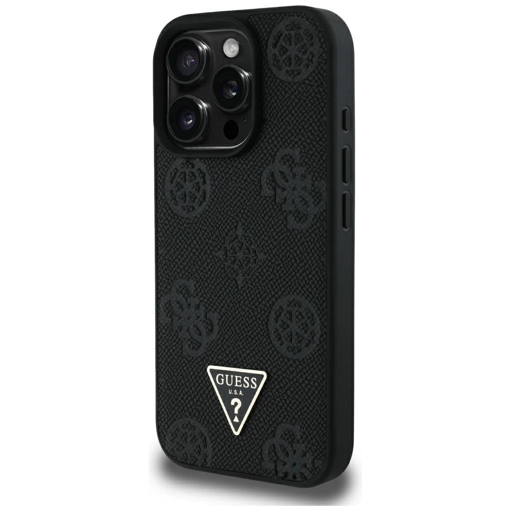 Guess Grained Hot Stamp Peony Triangle Logo MagSafe Case for iPhone 16 Pro Max - Black_1