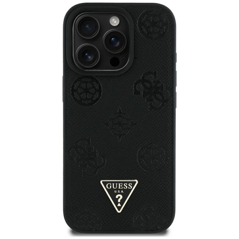 Guess Grained Hot Stamp Peony Triangle Logo MagSafe Case for iPhone 16 Pro Max - Black_2