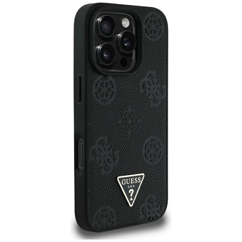 Guess Grained Hot Stamp Peony Triangle Logo MagSafe Case for iPhone 16 Pro Max - Black_3