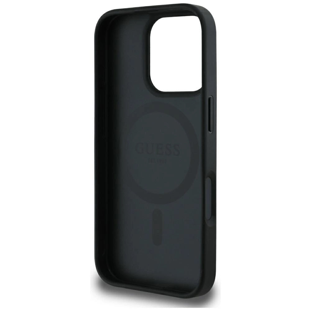 Guess Grained Hot Stamp Peony Triangle Logo MagSafe Case for iPhone 16 Pro Max - Black_6