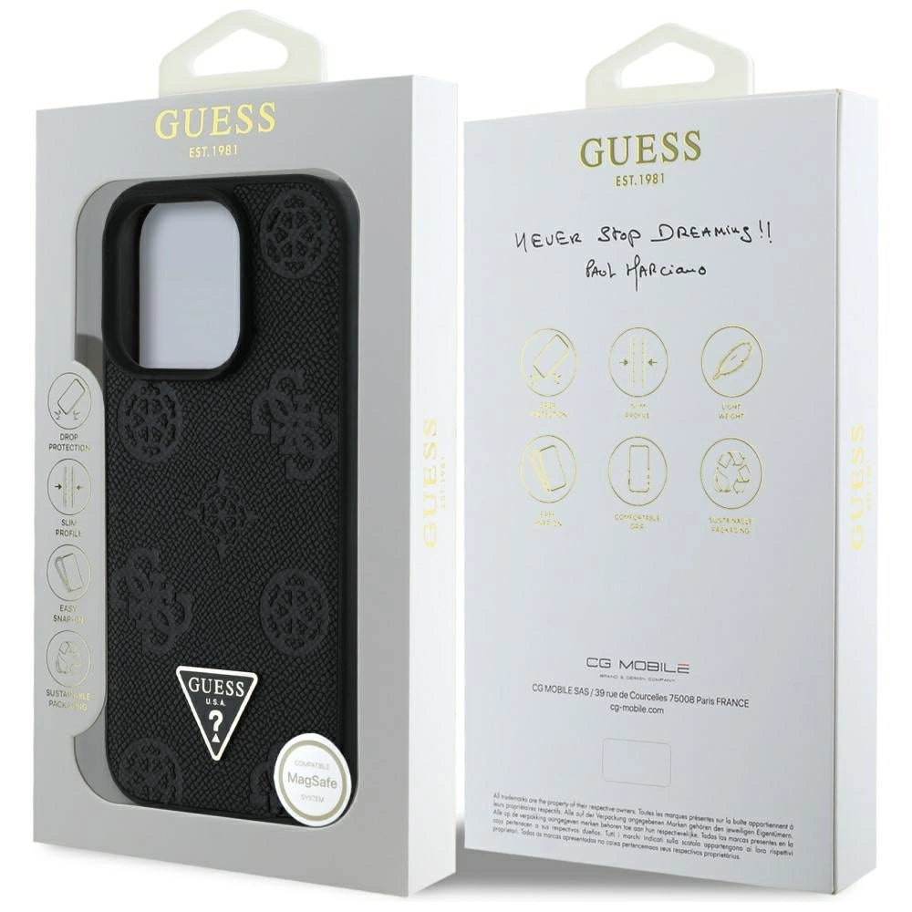 Guess Grained Hot Stamp Peony Triangle Logo MagSafe Case for iPhone 16 Pro Max - Black_7