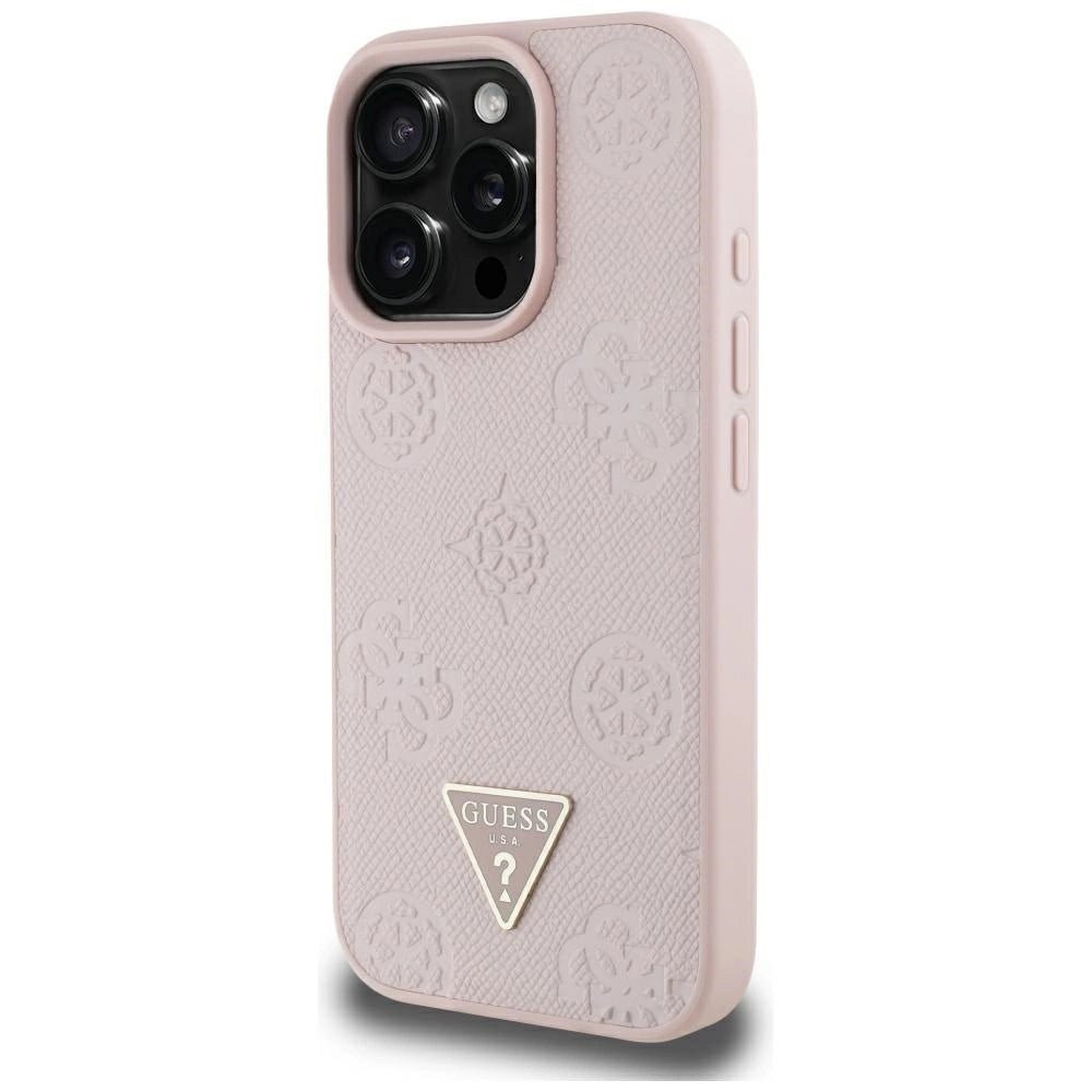 Guess Grained Hot Stamp Peony Triangle Logo MagSafe iPhone 16 Pro Max Case - Pink_1