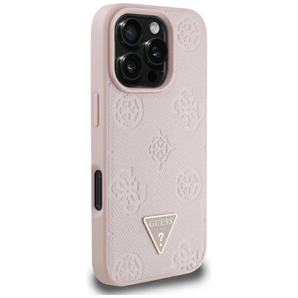 Guess Grained Hot Stamp Peony Triangle Logo MagSafe iPhone 16 Pro Max Case - Pink_3