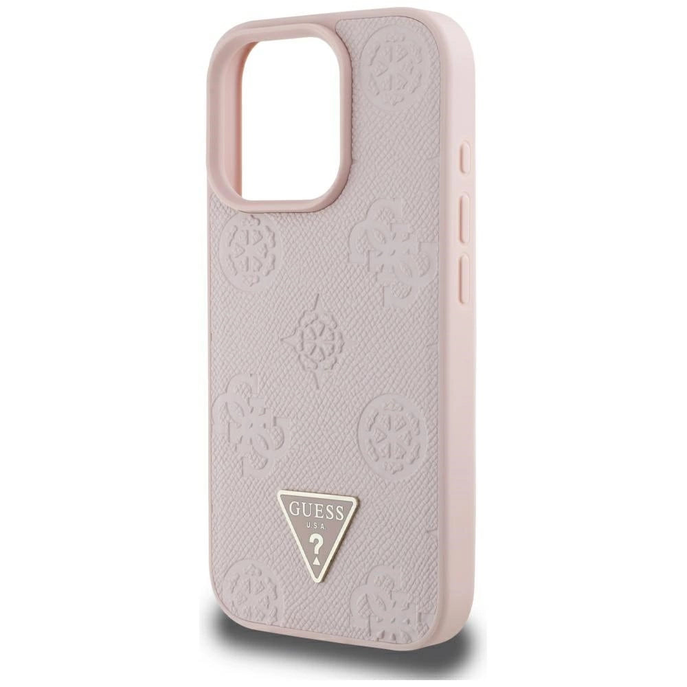 Guess Grained Hot Stamp Peony Triangle Logo MagSafe iPhone 16 Pro Max Case - Pink_5