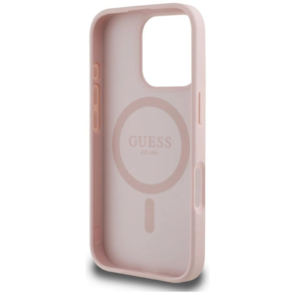 Guess Grained Hot Stamp Peony Triangle Logo MagSafe iPhone 16 Pro Max Case - Pink_6