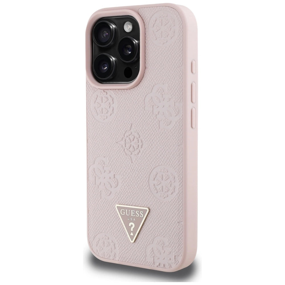 Guess Grained Hot Stamp Peony Triangle Logo MagSafe iPhone 16 Pro Case - Pink_1