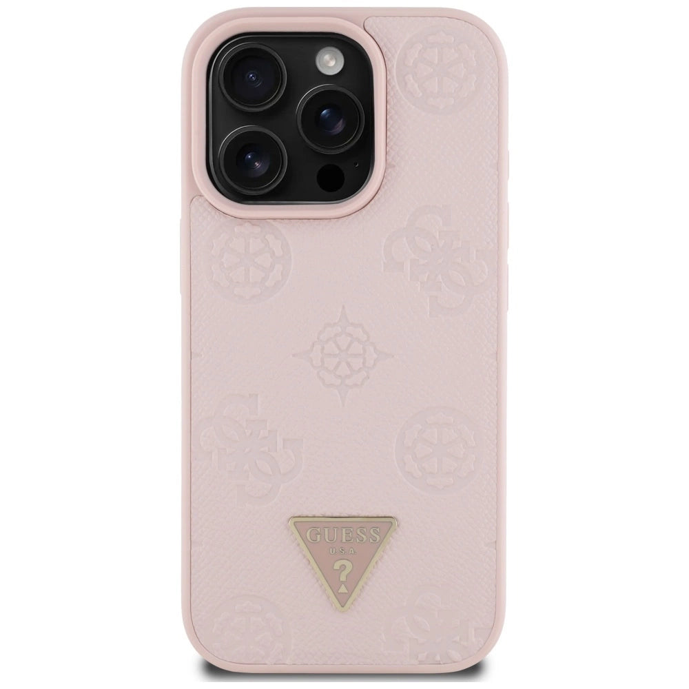 Guess Grained Hot Stamp Peony Triangle Logo MagSafe iPhone 16 Pro Case - Pink_2