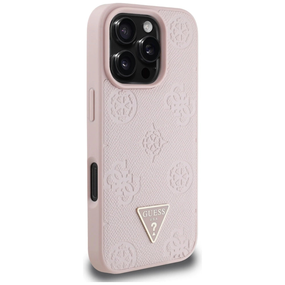 Guess Grained Hot Stamp Peony Triangle Logo MagSafe iPhone 16 Pro Case - Pink_3