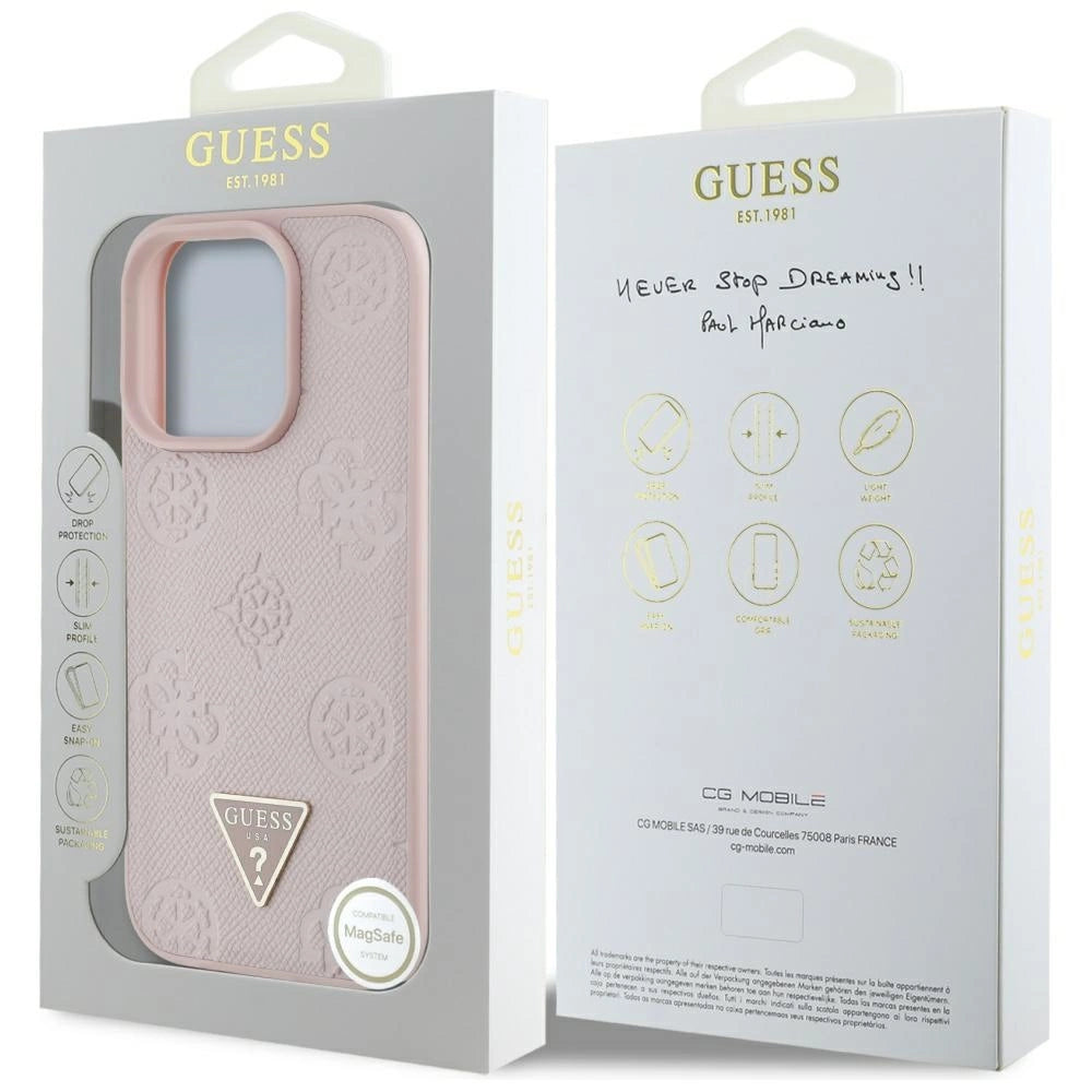 Guess Grained Hot Stamp Peony Triangle Logo MagSafe iPhone 16 Pro Case - Pink_7