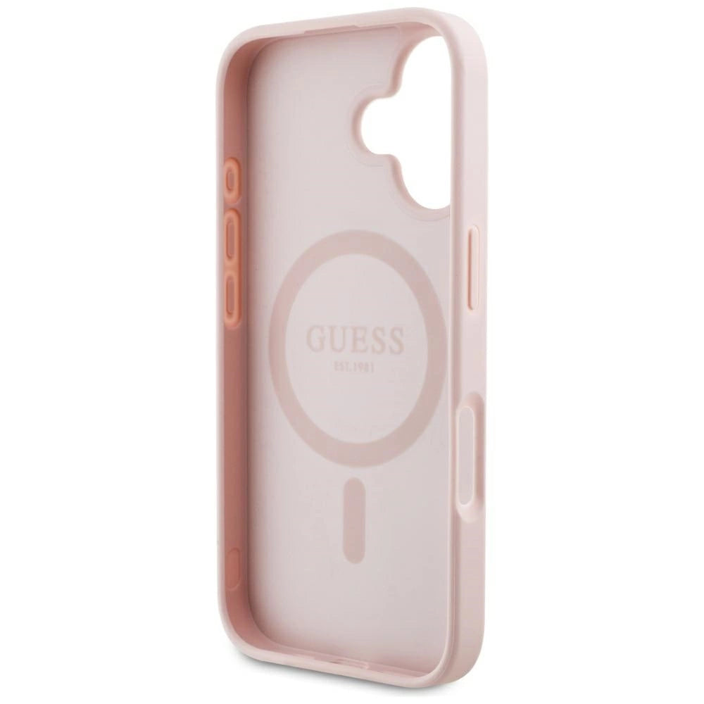 Guess Grained Hot Stamp Peony Triangle Logo MagSafe iPhone 16 Case - Pink_6