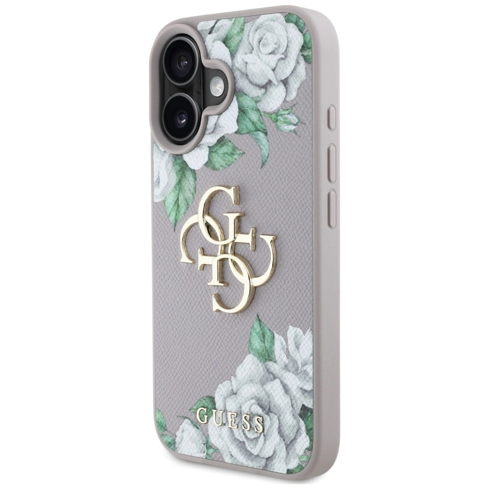 Guess Grained Roses Big 4G Logo iPhone 16 Case - Purple_1