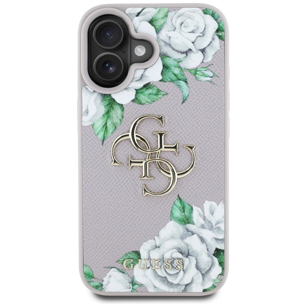Guess Grained Roses Big 4G Logo iPhone 16 Case - Purple_2